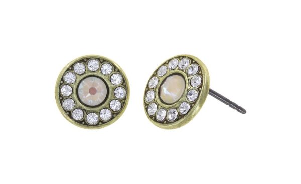 Konplott - Spell on You - white, Light antique brass, (centre:  crystal lt.grey de lite, edge: crystal), earring stud