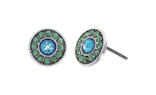 Konplott - Spell on you - blue/green, Light antique silver, (centre:  crystal laguna de lite, edge: erinite), earring stud