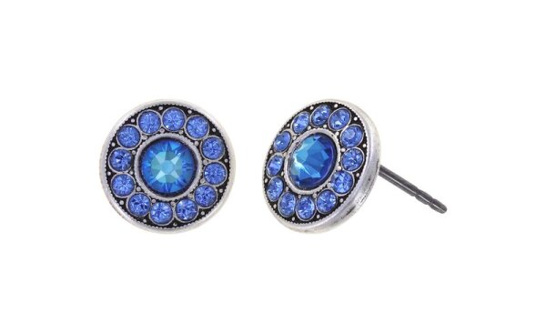 Konplott - Spell on you - blue, Light antique silver, (centre:  crystal royal blue de lite, edge: sapphire), earring stud
