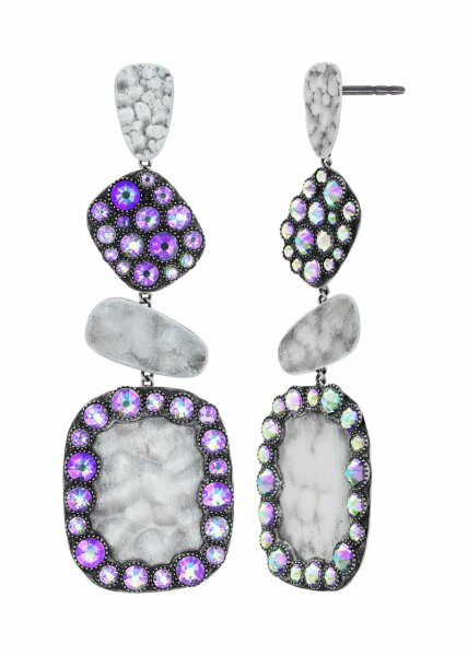 Konplott - Business Glam - lila, crystal paradise shine, antique silver, earring stud dangling