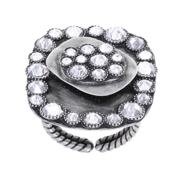 Konplott - Business Glam - Weiß, Kristal mit Silberschatten, Antiksilber, Ring