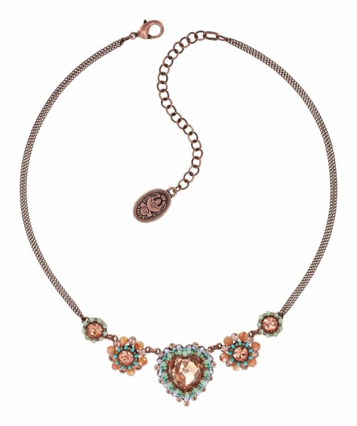 Konplott - Heart Beat - beige/green, antique copper, necklace