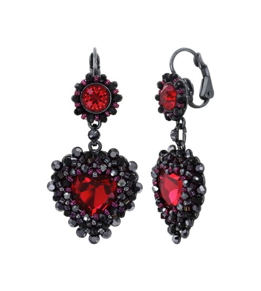 Konplott - Heart Beat - black/red, gun metal, earring eurowire dangling