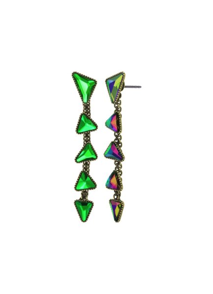 Konplott - Jumping Angles - green, crystal volcano, antique brass, earring stud dangling