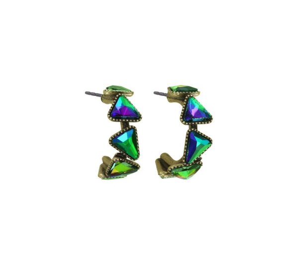 Konplott - Jumping Angles - green, crystal volcano, antique brass, earrings creole