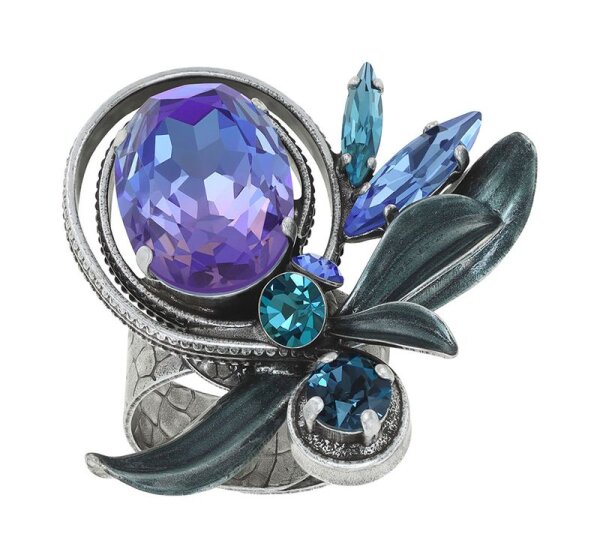Konplott - Crystal Forest - blue/lila, antique silver, ring