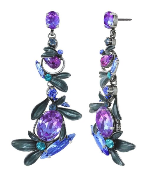 Konplott - Crystal Forest - blue/lila, antique silver, earring stud dangling
