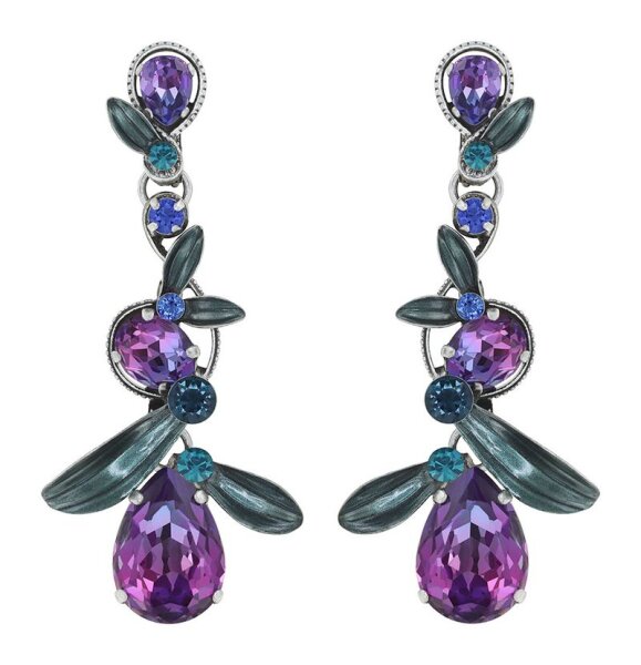 Konplott - Crystal Forest - blue/lila, antique silver, earring stud dangling
