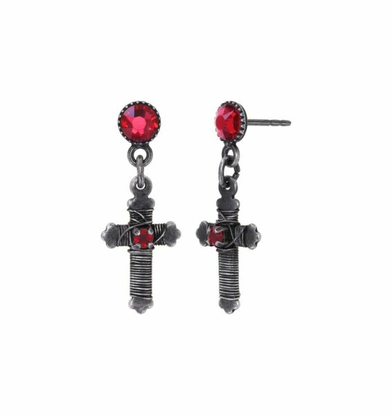 Konplott - Love, Hope and Destiny - red, dark antique silver, earring stud dangling