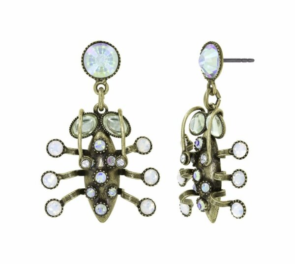 Konplott - Clubbing Bugs - white, antique brass, earring stud dangling