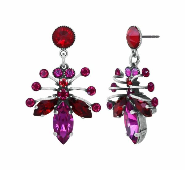 Konplott - Clubbing Bugs - red, antique silver, earring stud dangling