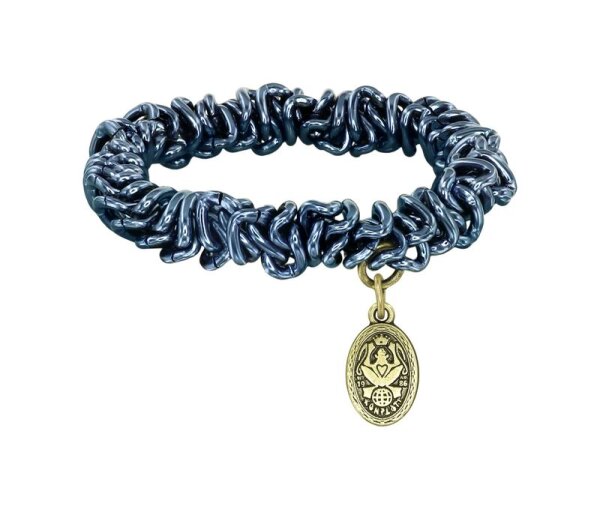 Konplott - Unchained - metallisch Blau, Antikmessing, Armband auf Gummiband