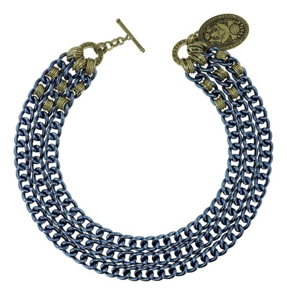 Konplott - Unchained - metallisch Blau, Antikmessing, Halskette Collier