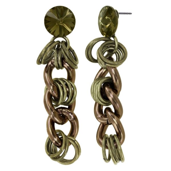 Konplott - Unchained - brown, antique brass, earring stud dangling