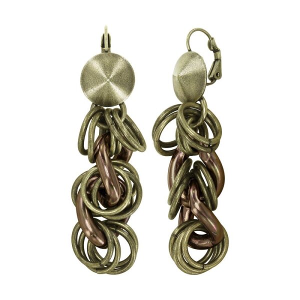 Konplott - Unchained - brown, antique brass, earring eurowire dangling