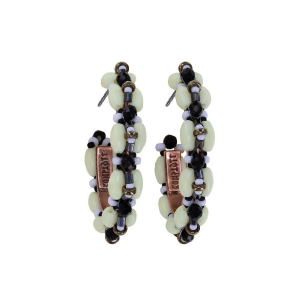 Konplott - African Kiss - black/white, antique copper, creole earrings