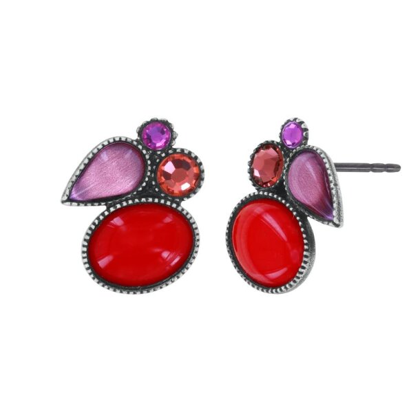 Konplott - Afternoon Bling - red, antique silver, earring stud