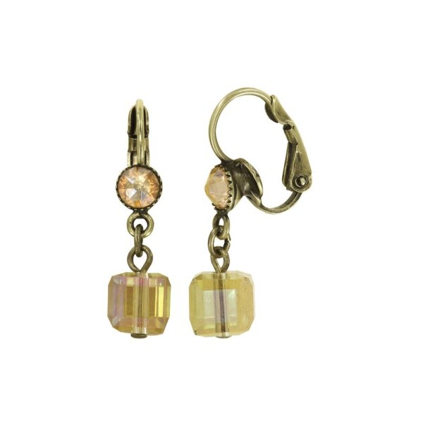 Konplott - Cubes - brown, crystal golden shadow, antique brass, earring eurowire dangling