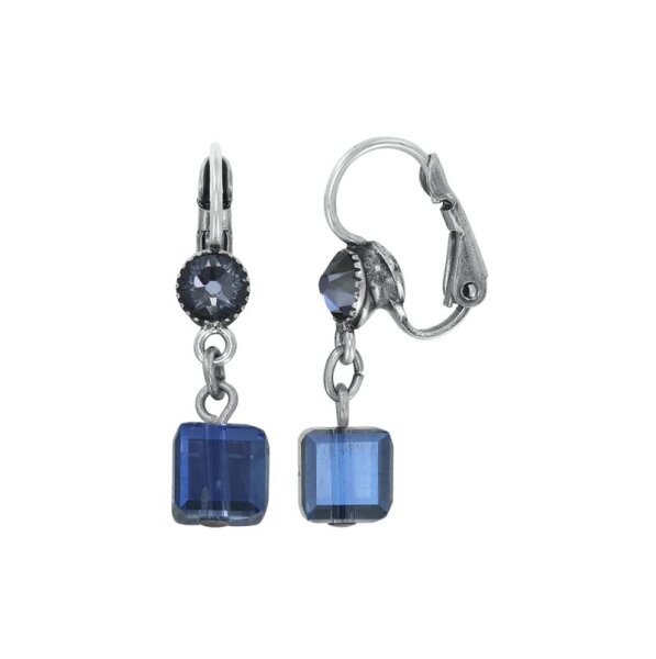 Konplott - Cubes - dark blue, crystal silver night, antique silver, earring eurowire dangling