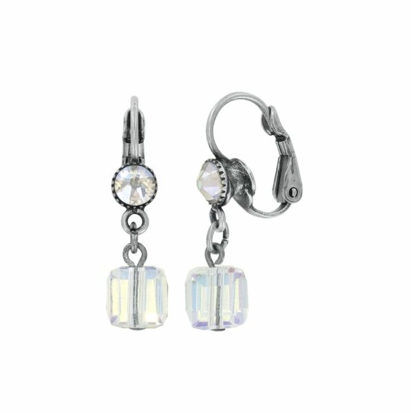 Konplott - Cubes - white/yellow, crystal moonlight, antique silver, earring eurowire dangling