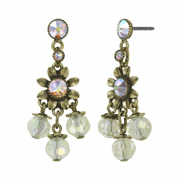 Konplott - Love, Shine and Flowers - beige/yellow, Light antique brass, earring stud dangling