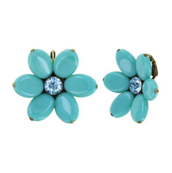 Konplott - Daisy Dance - Hellblau, Blau, Antikmessing, Ohrringe mit Brisur