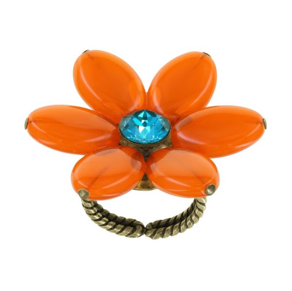 Konplott - Daisy Dance - orange/blue, antique brass, ring