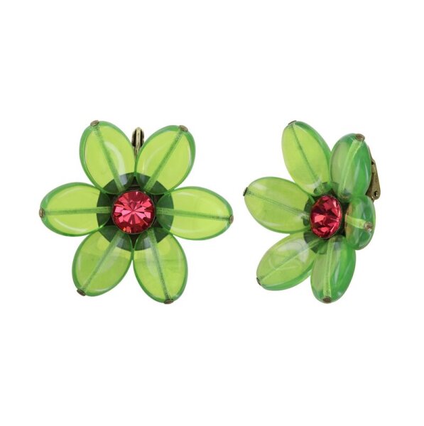 Konplott - Daisy Dance - Grün, Pink, Antikmessing, Ohrringe mit Brisur