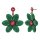 Konplott - Daisy Dance - dark green/pink, antique brass, earring stud dangling