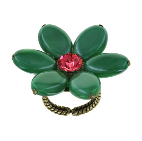 Konplott - Daisy Dance - dark green/pink, antique brass, ring