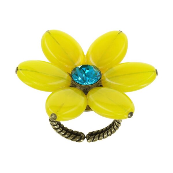 Konplott - Daisy Dance - yellow/blue, antique brass, ring
