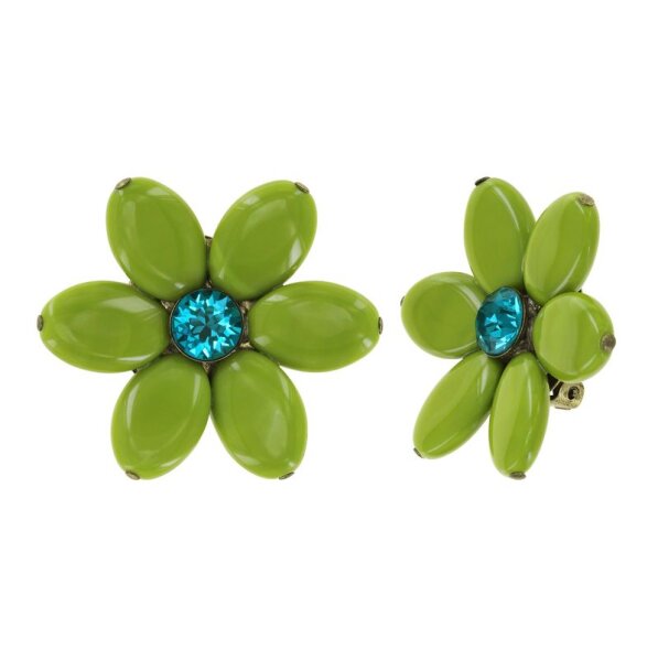 Konplott - Daisy Dance - green/bluegreen, antique brass, earring clip