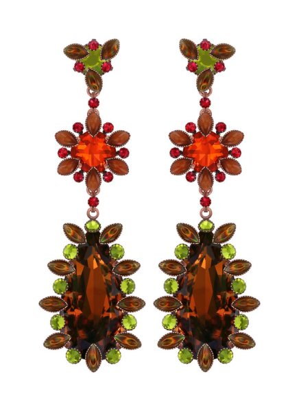 Konplott - Alien Anemone - orange, antique copper, earring stud dangling