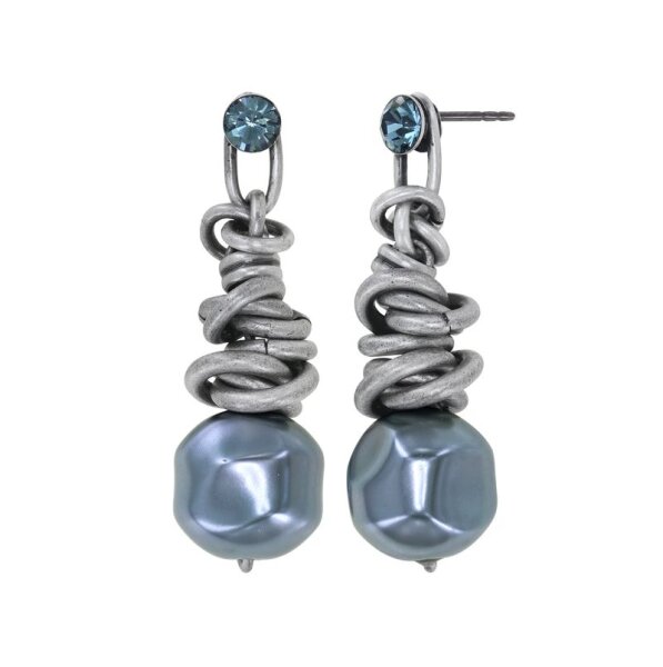 Konplott - Free Spirit - blue, antique silver, earring stud dangling
