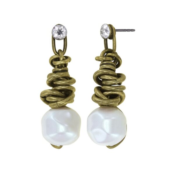 Konplott - Free Spirit - white, antique brass, earring stud dangling