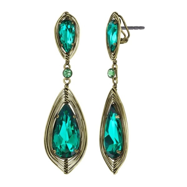 Konplott - Amazonia - green, antique brass, earring stud clip dangling