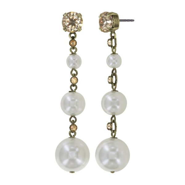 Konplott - Spikes and Pearls - beige/white, antique brass, earring stud dangling