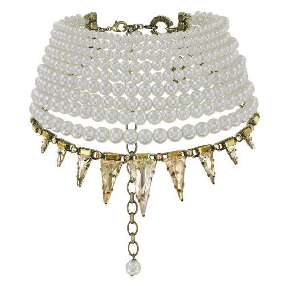 Konplott - Spikes and Pearls - beige/white, antique brass, necklace choker-collier