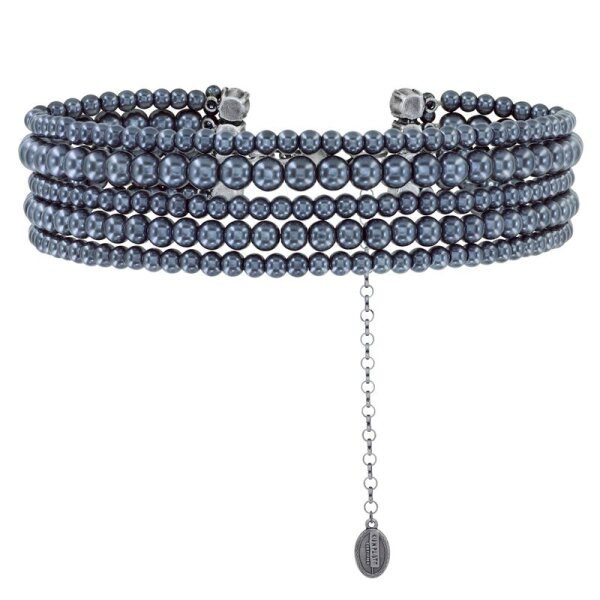 Konplott - Spikes and Pearls - black/white, antique silver, necklace choker