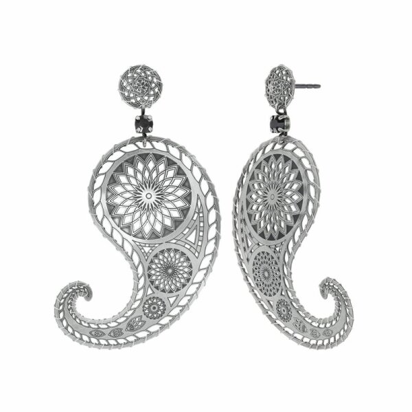 Konplott - Paisley Silver - silver, antique silver, earring stud dangling