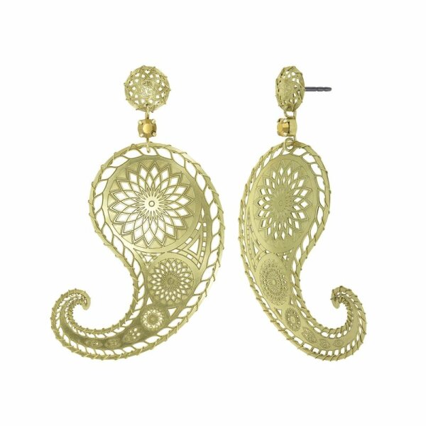Konplott - Paisley Brass - brass, shiny brass, earring stud dangling