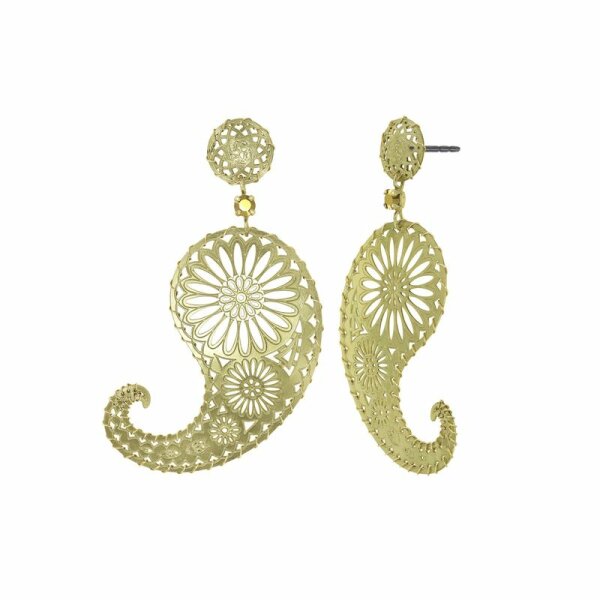 Konplott - Paisley Brass - brass, shiny brass, earring stud dangling