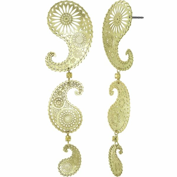 Konplott - Paisley Brass - brass, shiny brass, earring stud dangling