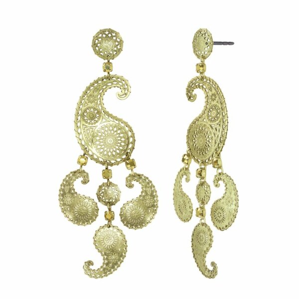 Konplott - Paisley Brass - brass, shiny brass, earring stud dangling