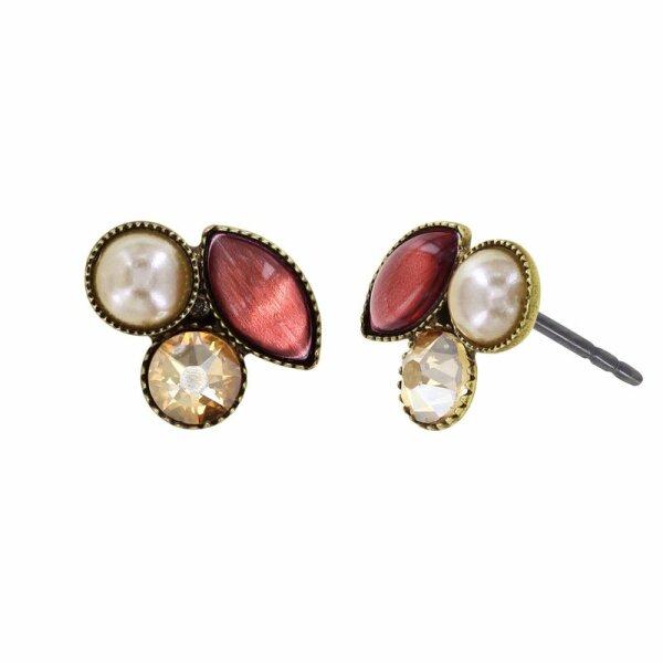 Konplott - Margarita - beige/pink, antique brass, earring stud