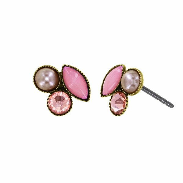 Konplott - Margarita - beige/pink, antique brass, earring stud