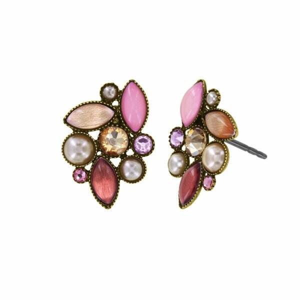 Konplott - Margarita - beige/pink, antique brass, earring stud