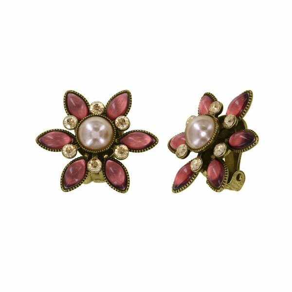 Konplott - Margarita - beige/pink, antique brass, earring clip