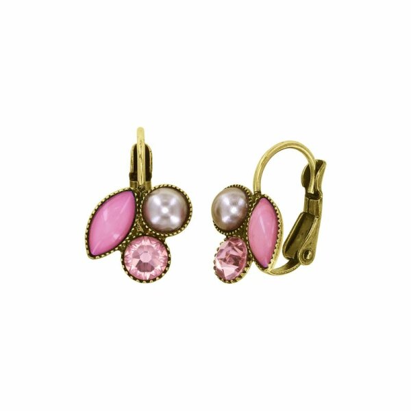 Konplott - Margarita - beige/pink, antique brass, earring eurowire