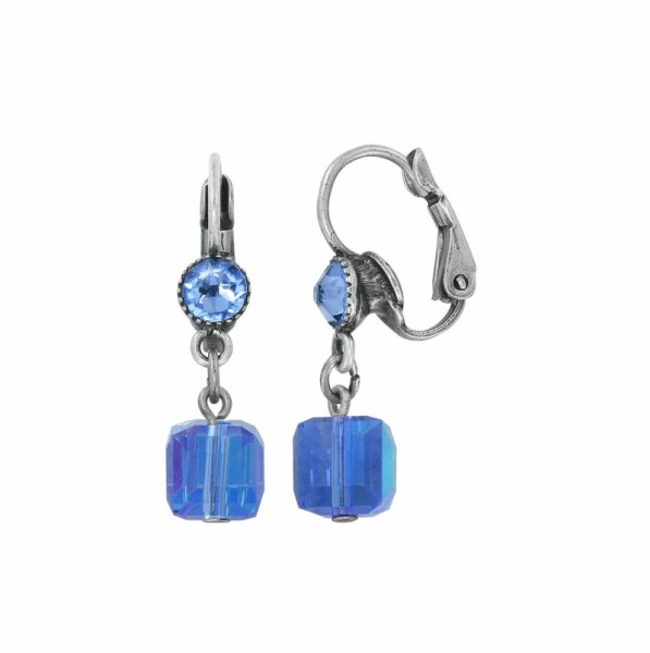 Konplott - Cubes - blue, antique silver, earring eurowire dangling